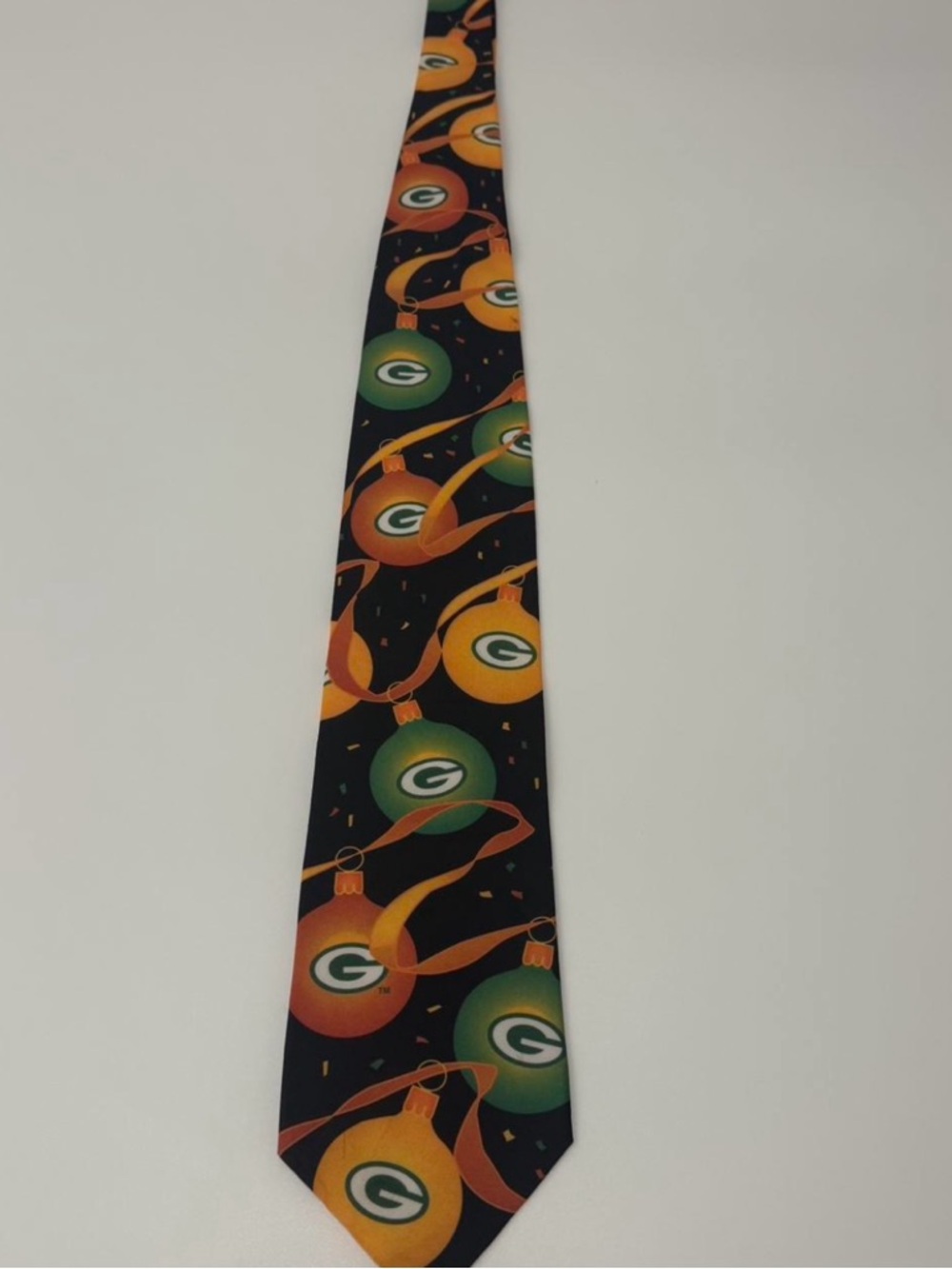 Holiday Football Ornament Tie with Green & Gold Accents